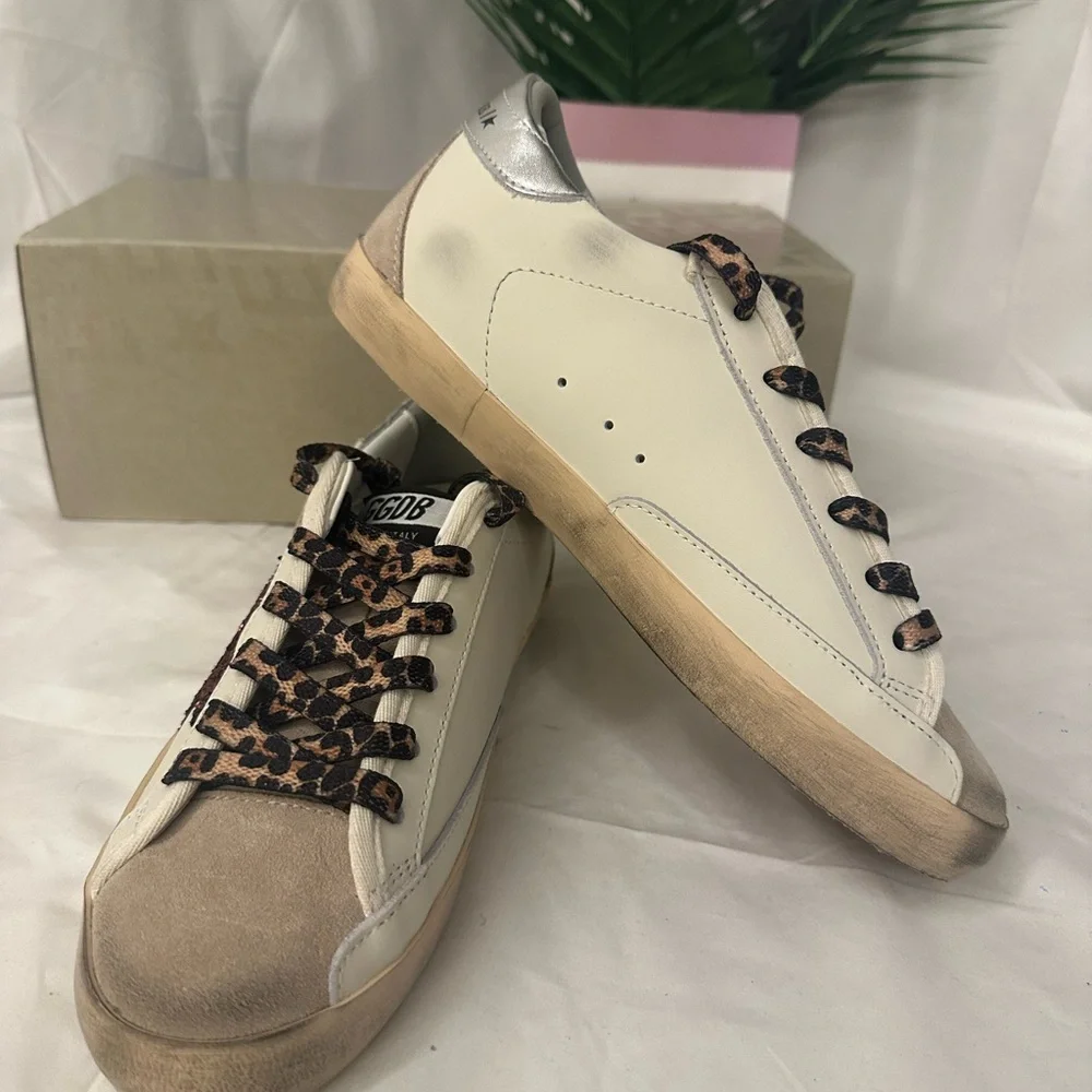 Golden Goose Sneakers with Glitter Red Star and Silver Accents - Picture 2 of 5